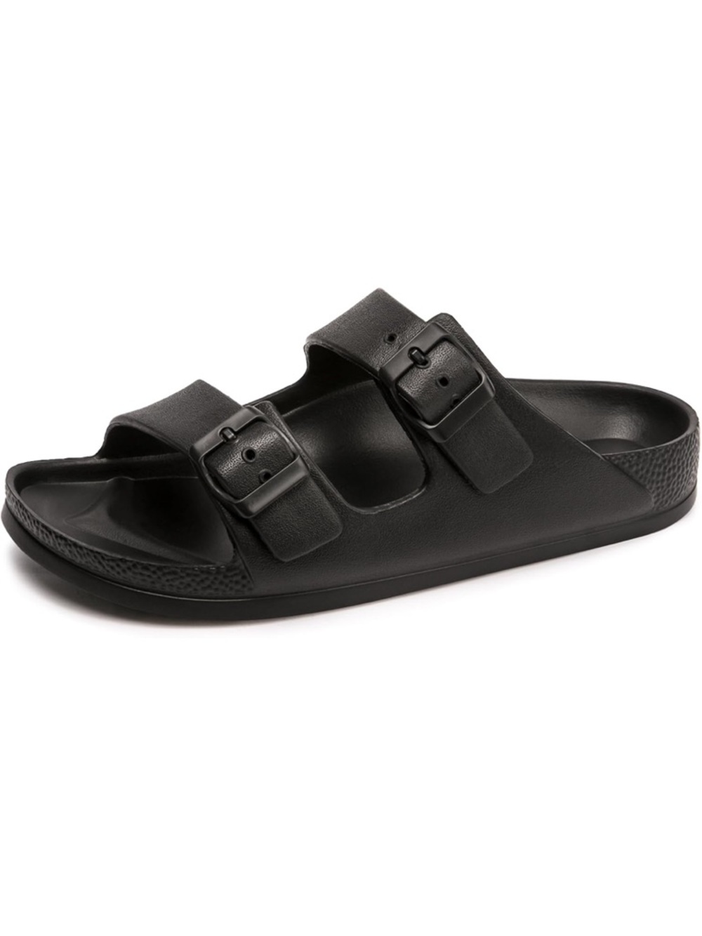 Funkymonkey Slides Sandals Women's Black Dual-Buckle Adjustable Plastic Flat 9